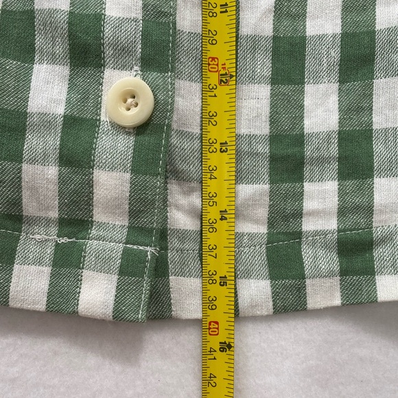 Madewell Linen-Cotton Gingham Puff Sleeve Top Green White Square Neck Blouse S - Picture 14 of 14